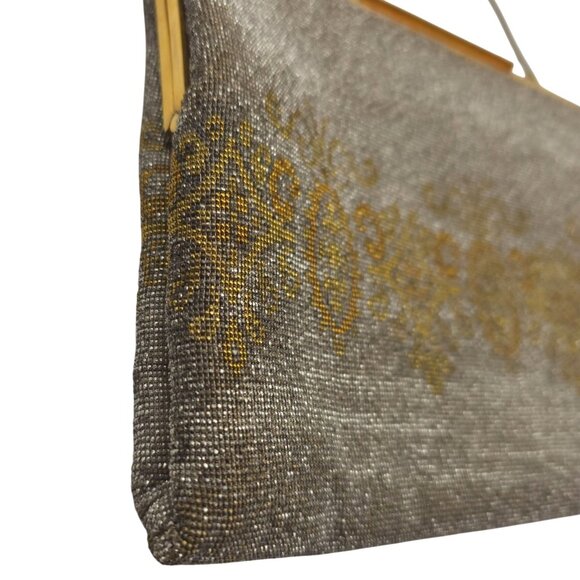 Vintage Handmade in France Evening Purse Clutch Bag Gold Mesh Beaded MOP Clasp - Picture 2 of 11